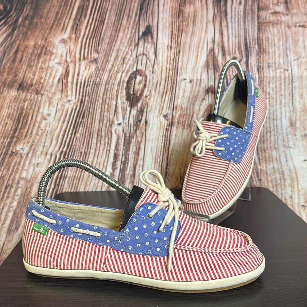 Sanuk Slip On Americana USA Flag Boat Shoes Womens Sz 8